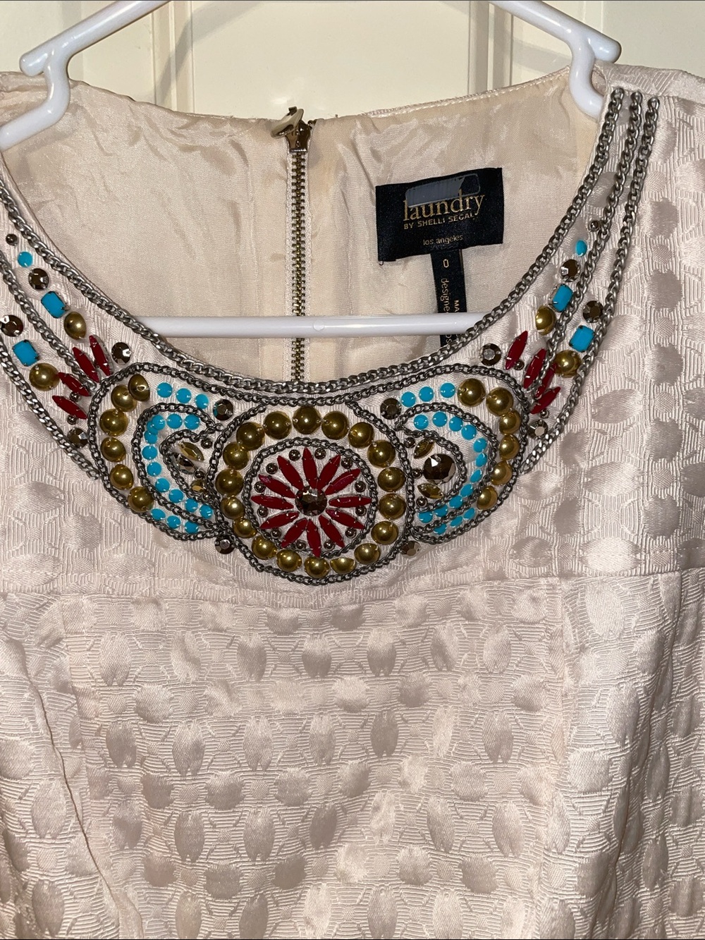 Embellished Ivory Sheath Dress with Beaded Neckline